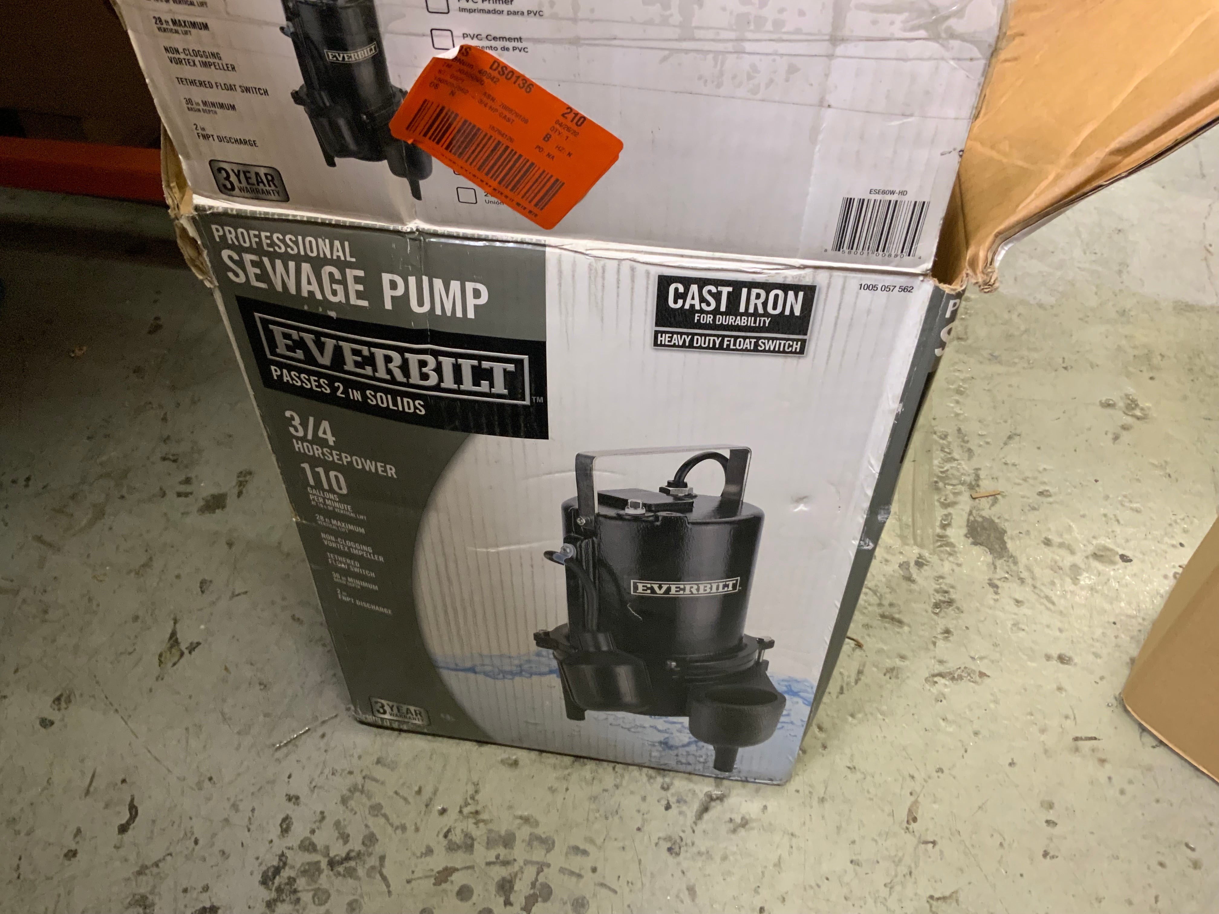 Everbilt Professional Submersible 3/4 HP Sewage Ejector Pump (8105965879534)